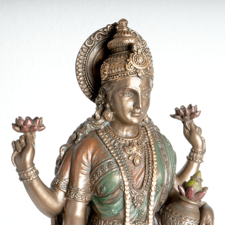 Lakshmi Gottin Statue – Symbol des Wohlstands (Bronzierte Kunstharzskulptur)