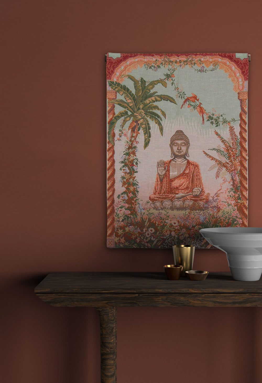 Meditierender Buddha – Gobelin Wandteppich (Jacquard gewebt)