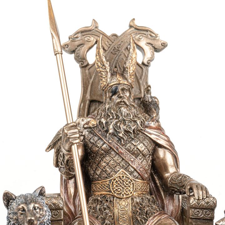 Odin auf seinem Thron Statue — Allvater der nordischen Götter (Kaltgussbronze-Skulptur)