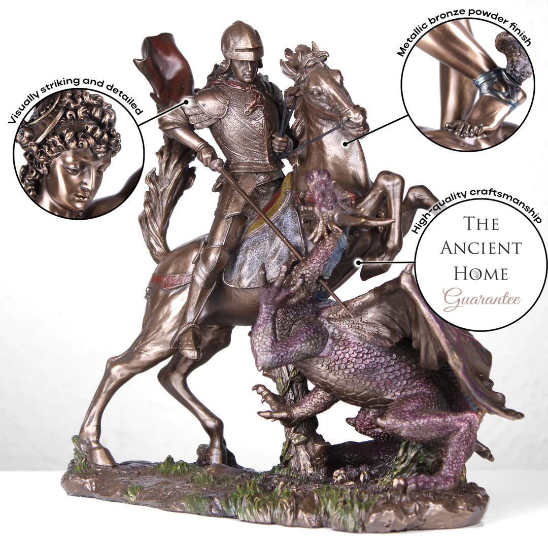 Heiliger Georg Tötet den Drachen (Bronzierte Skulptur aus Kunstharz)