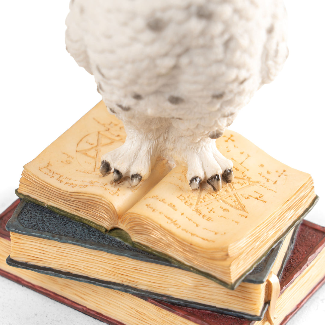 Schneeeule auf einem Bücherstapel (Kunstharz-Statue)