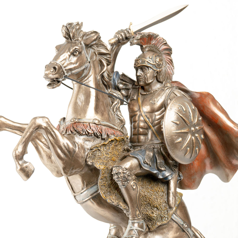 Alexander der Große auf Pferd (Bronzierte Skulptur aus Kunstharz)