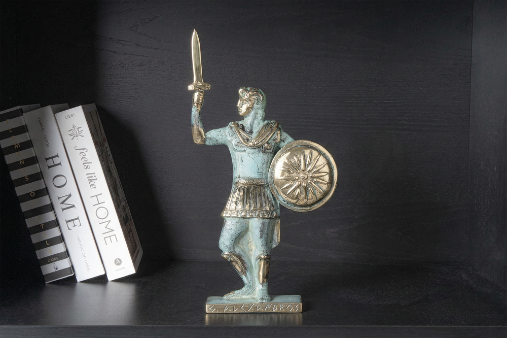 Alexander der Grosse – Krieger mit Schwert und Schild (Messing Skulptur)