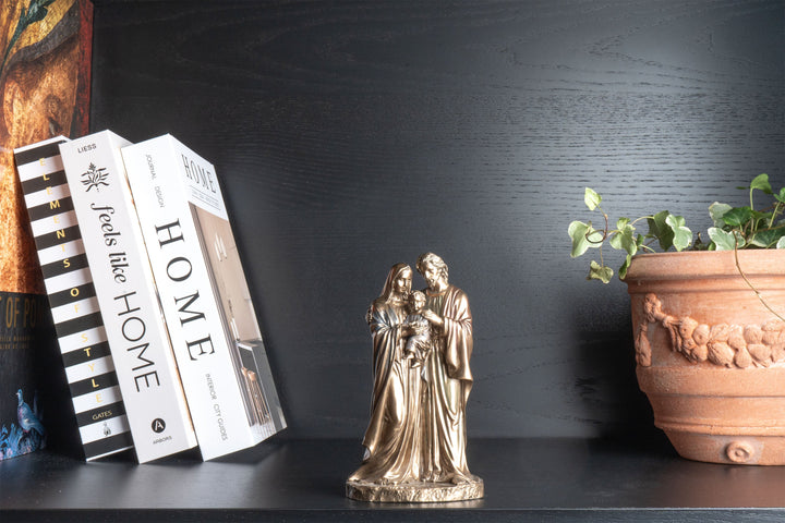 Heilige Familie Statue – Beschützer christlicher Familien (Bronzierte Skulptur aus Kunstharz)