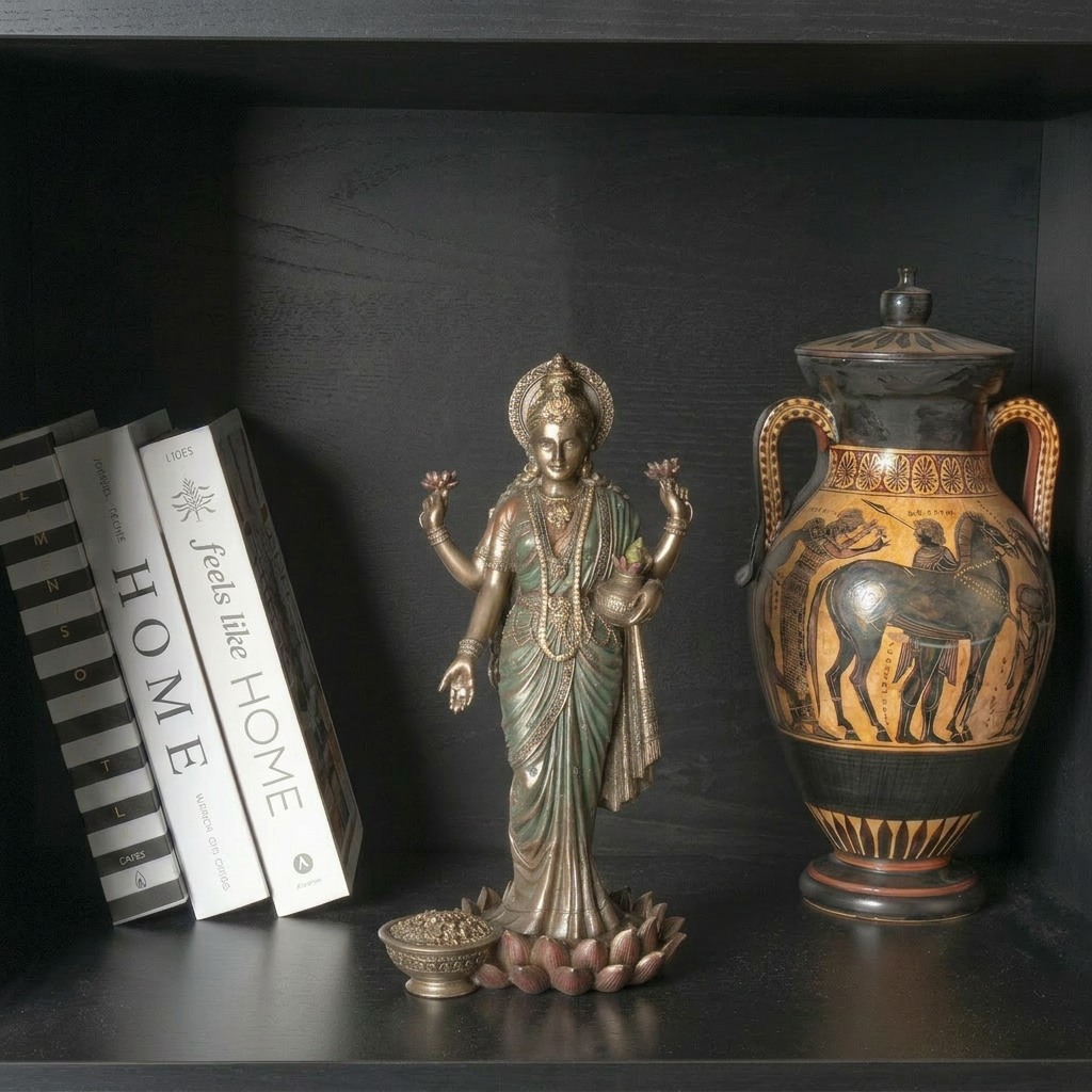 Lakshmi Gottin Statue – Symbol des Wohlstands (Bronzierte Kunstharzskulptur)