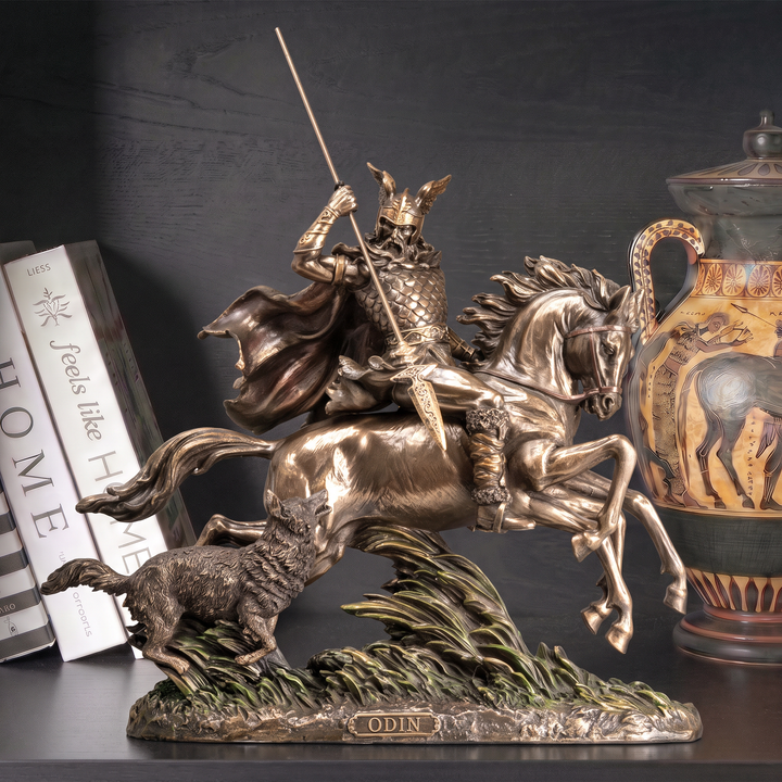 Odin auf Sleipnir Statue — Allvater der nordischen Götter (Kaltgussbronze-Skulptur)