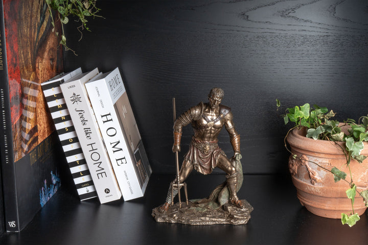 Retiarius Gladiator Statue – Meister von Netz und Dreizack (Bronzierte Skulptur aus Kunstharz)