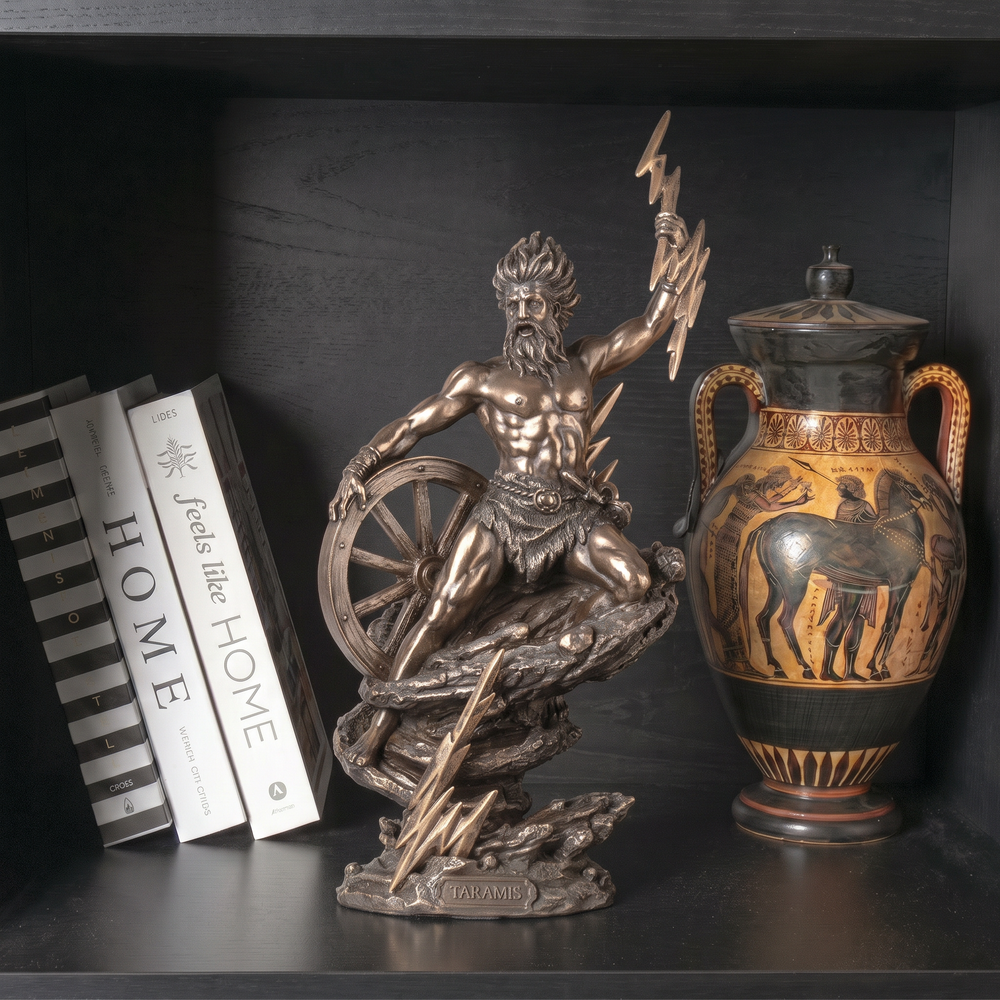 Taranis Statue — Keltischer Gott des Donners (Kaltgussbronze-Skulptur)