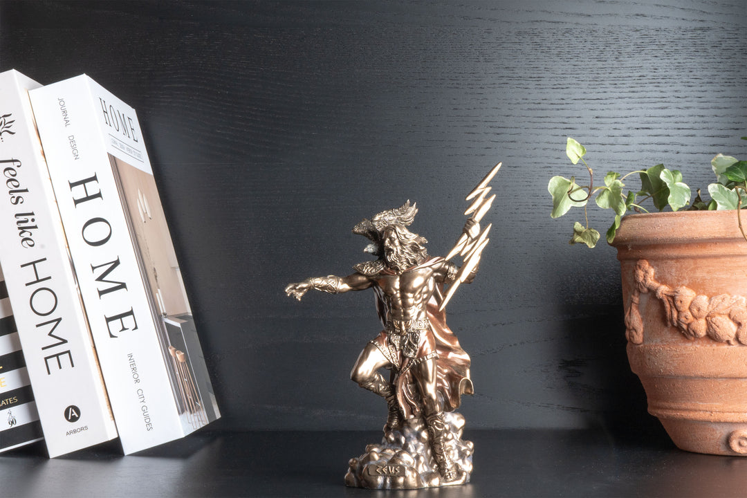 Zeus Griechischer Gott Statue – König des Olymps (Bronzierte Skulptur aus Kunstharz)