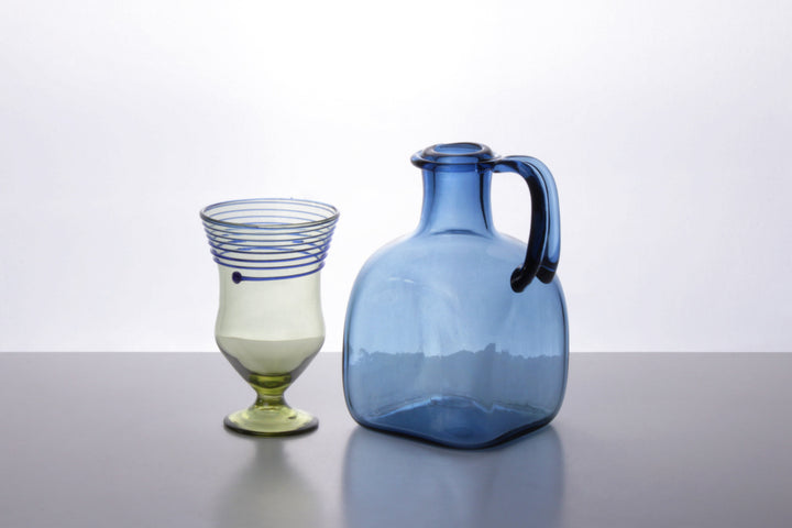 Römischer Glaspokal mit blauen Streifen im Set von 2