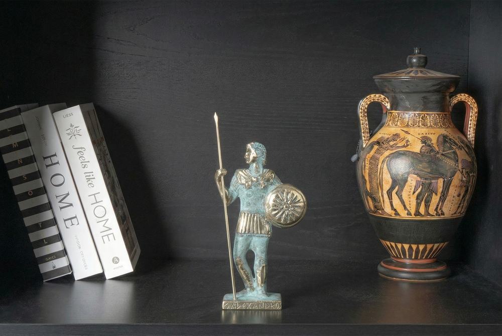 Alexander der Große Statue — Krieger mit Speer & Schild (Messingskulptur)