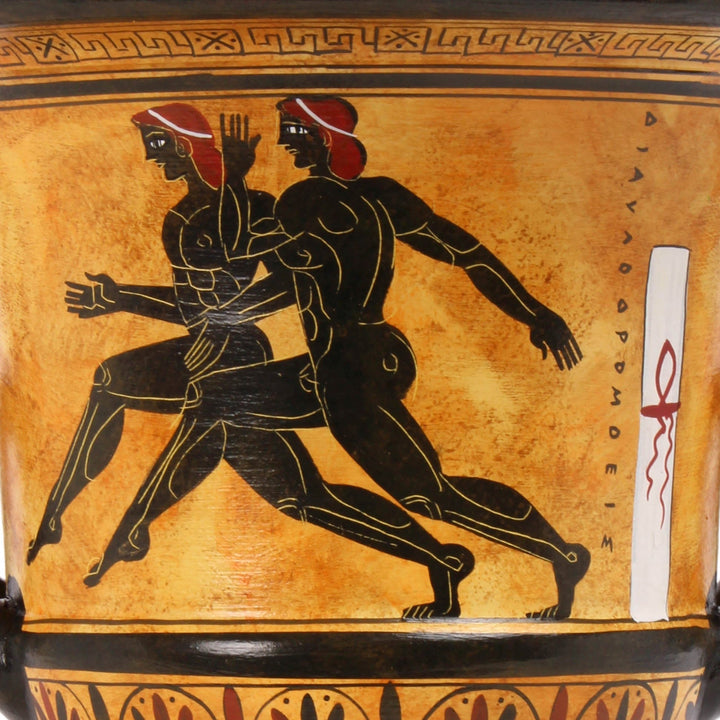 Antiker griechischer schwarzfiguriger Krater mit Achilles und Ajax beim Spiel