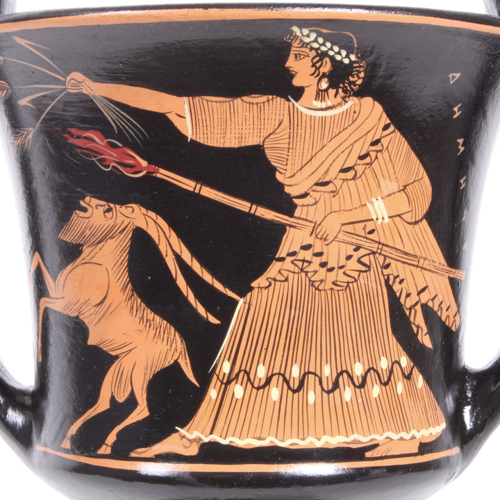 Antike griechische rotfigurige Kantharos Vase mit Demeter und Athena
