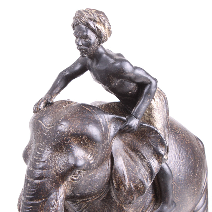 Elefantenstatue mit Reiter (Kunstharz)