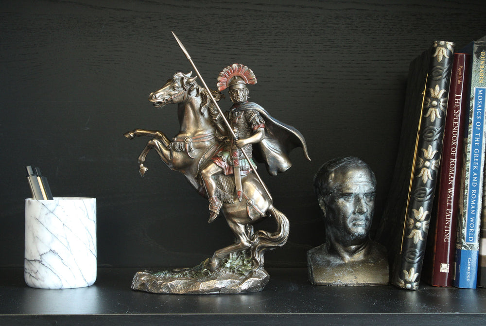Alexander der Große Reiterstatue (Bronzierte Skulptur aus Kunstharz)