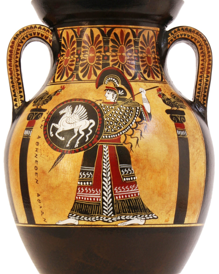 Antike griechische schwarzfigurige Bauchamphore mit Athena und Herakles
