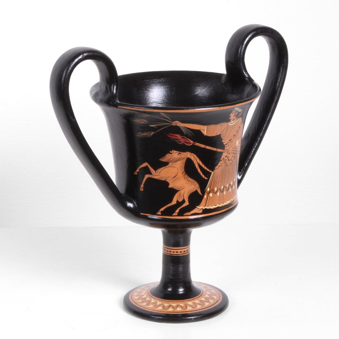 Antike griechische rotfigurige Kantharos Vase mit Demeter und Athena