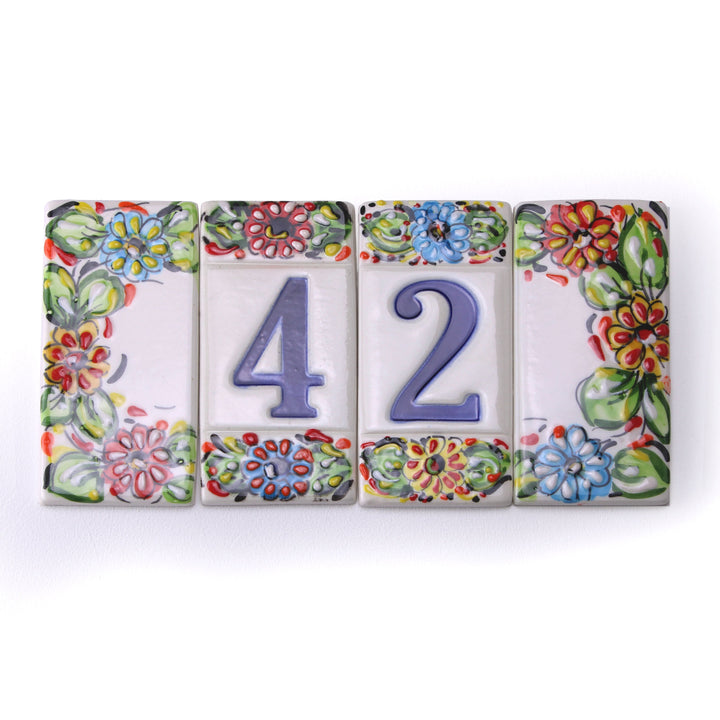 Keramik Hausnummer Bunte Blumen