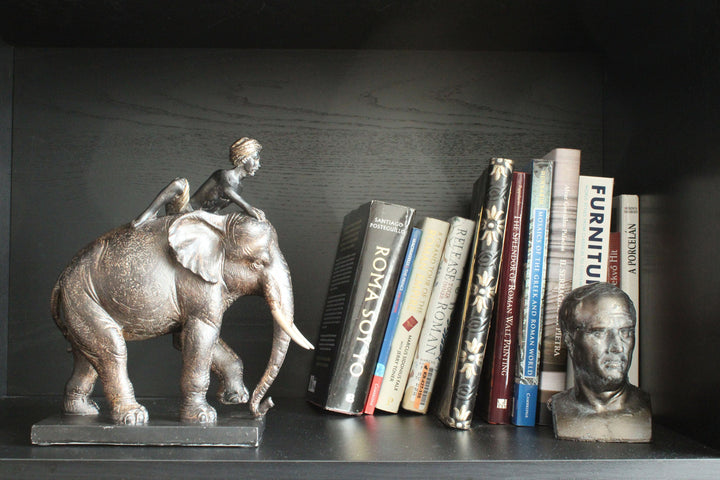 Elefantenstatue mit Reiter (Kunstharz)