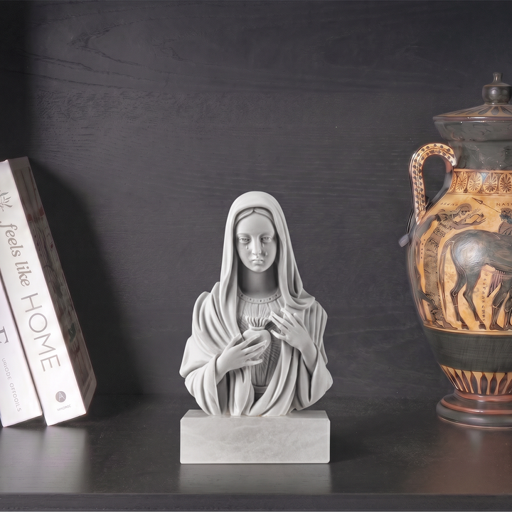 Büstenskulptur des Unbefleckten Herzens Mariens (Madonna-delle-Lacrime-Relief)