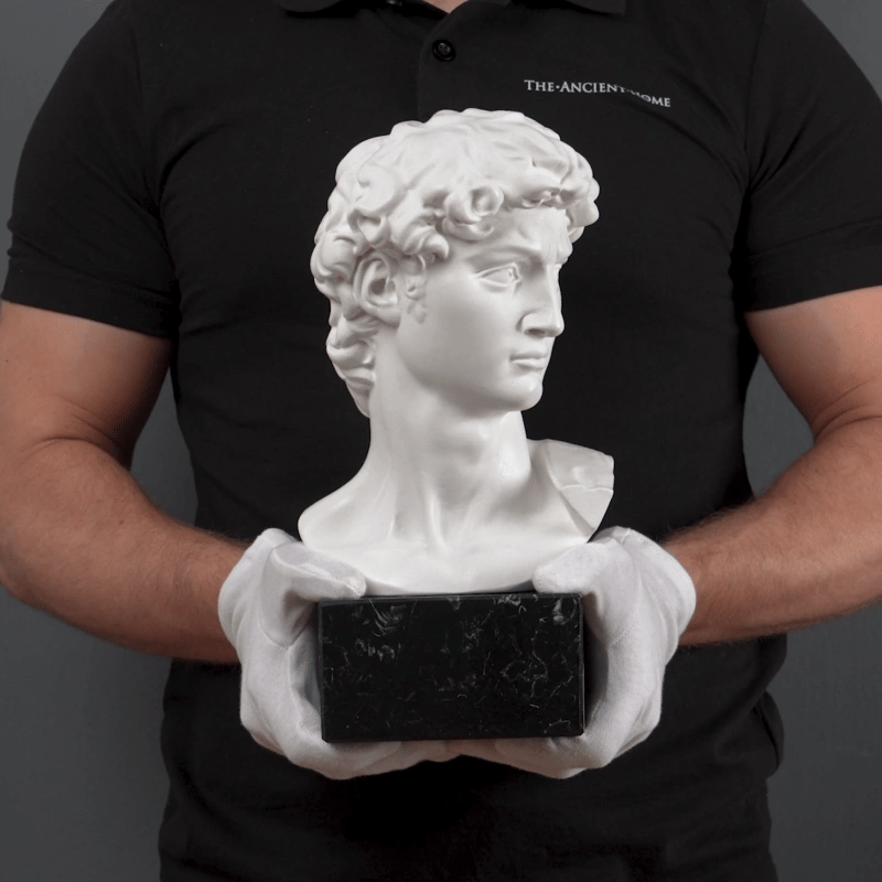 David Büste von Michelangelo mit schwarzem Marmorsockel (Groß)