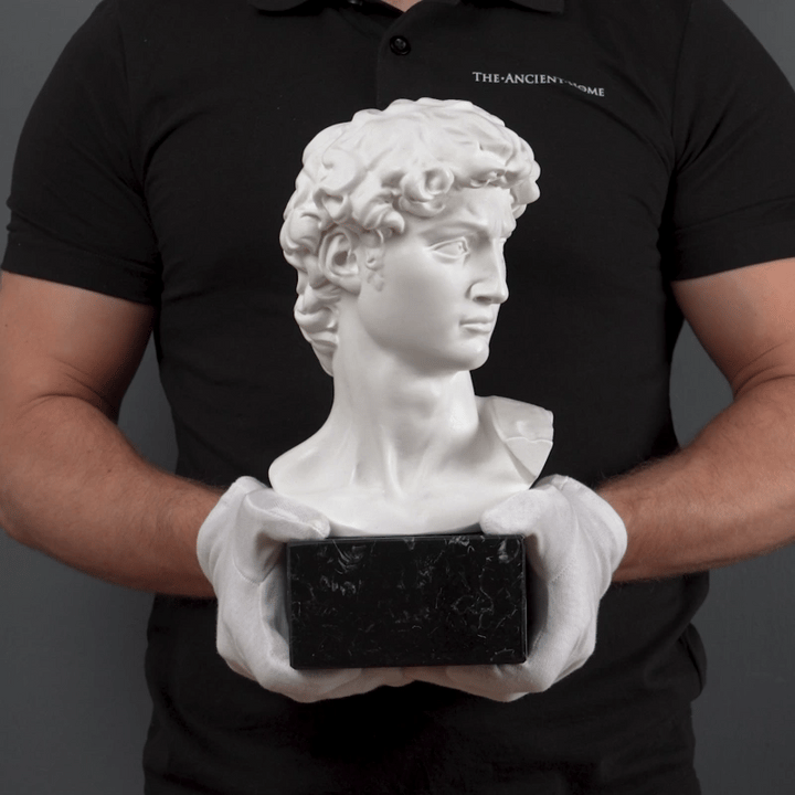 David Büste von Michelangelo mit schwarzem Marmorsockel (Groß)