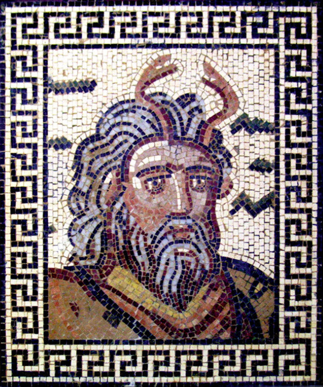 Neptun – Gott des Meeres Marmor-Mosaik