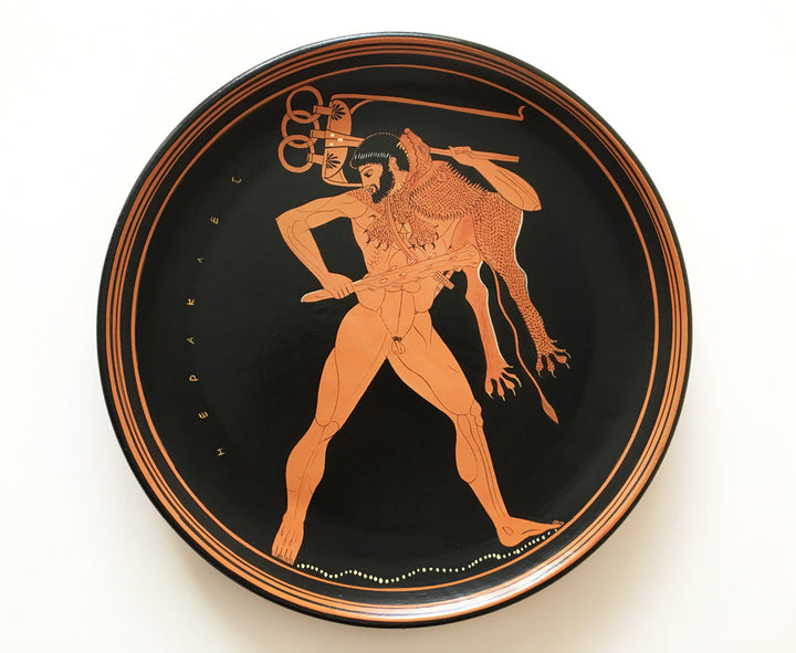 Griechischer rotfiguriger Teller mit Herakles