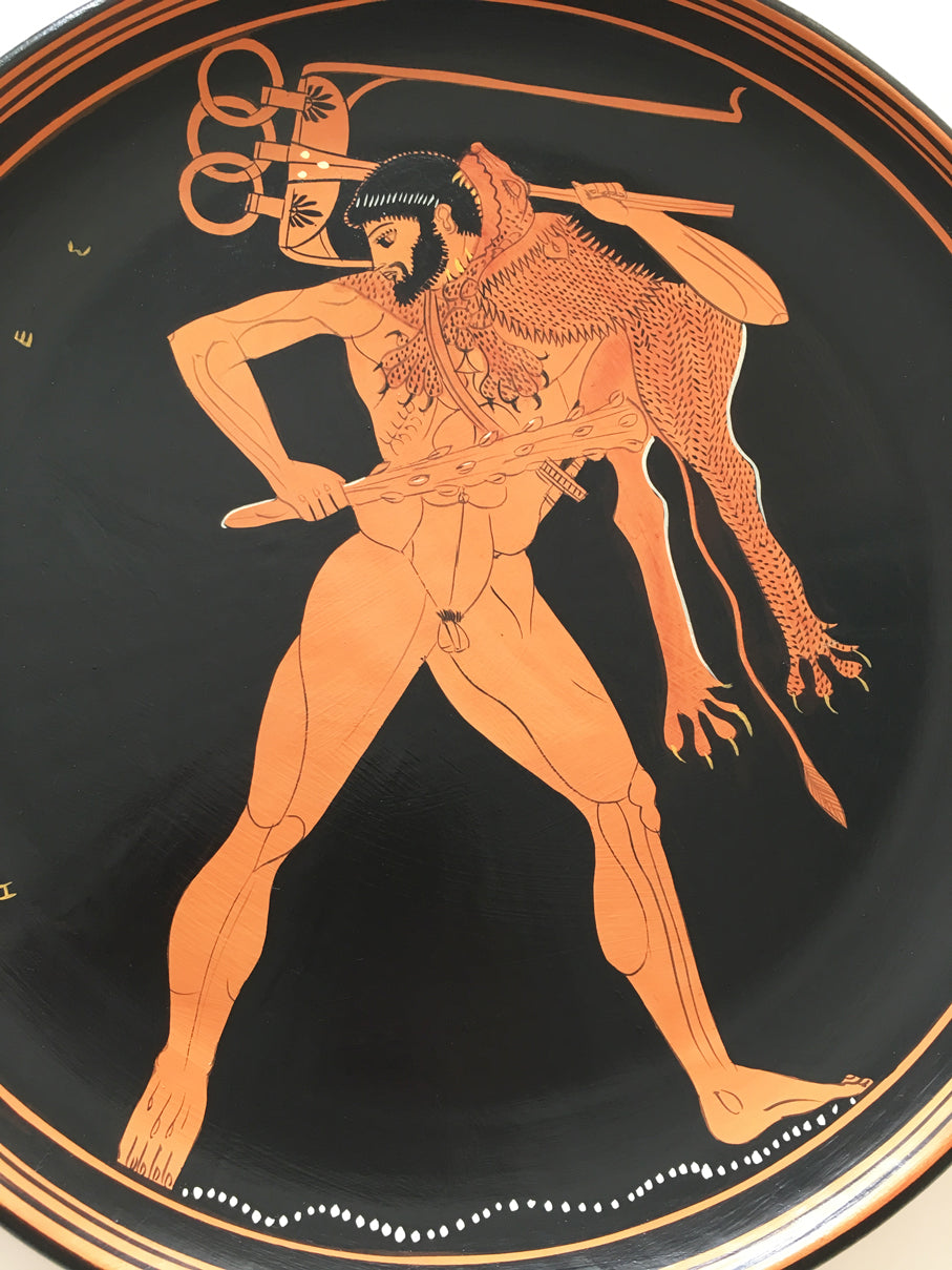 Griechischer rotfiguriger Teller mit Herakles