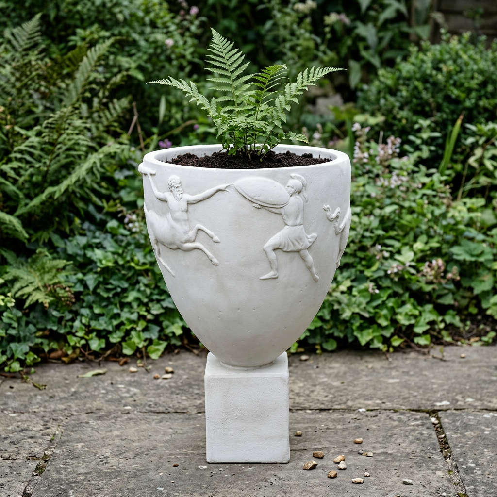Weisse Marmorvase mit Zentauren