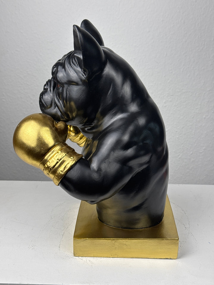Boxender Bulldogge Statue (Schwarz & Gold Pop Art Skulptur)