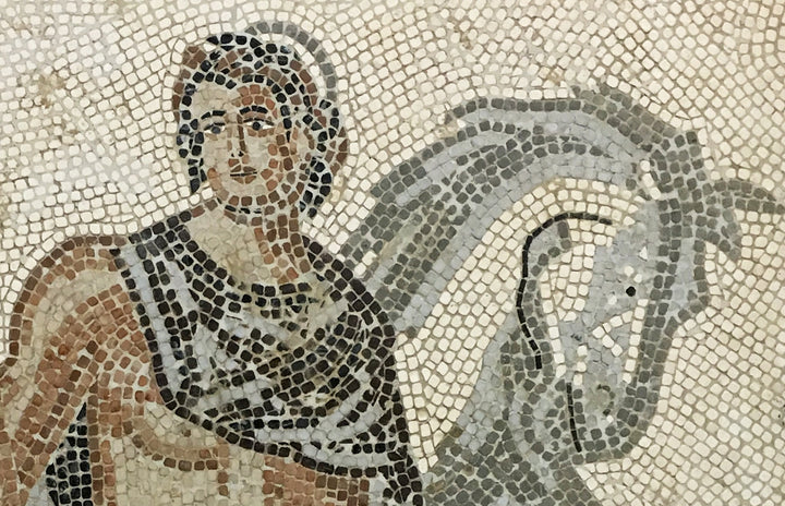 Dioskuren – Castor mit Pferd aus dem Triumph des Bacchus Marmor-Mosaik