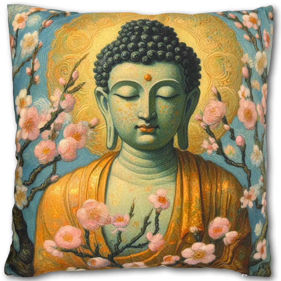 Buddha Kissenbezug mit Kirschblüten (Zen Meditationskissen)