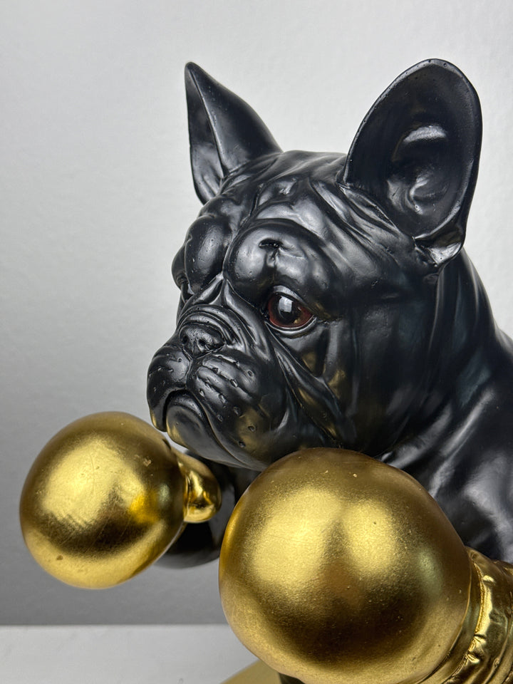Boxender Bulldogge Statue (Schwarz & Gold Pop Art Skulptur)