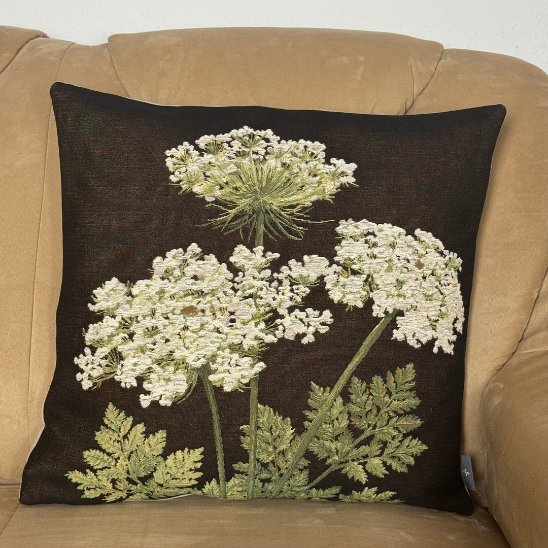 Schwarzer Kissenbezug – Dekorative Doldenblume (Jacquard gewebt)