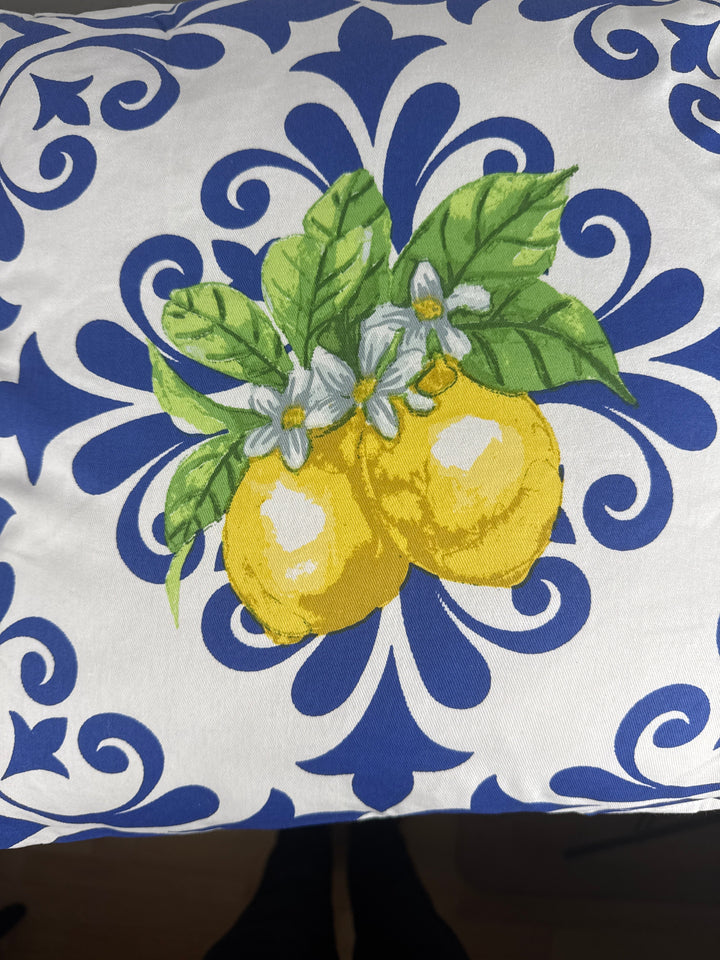 Zitronen Kissen mit Füllung – Mediterranes Blau