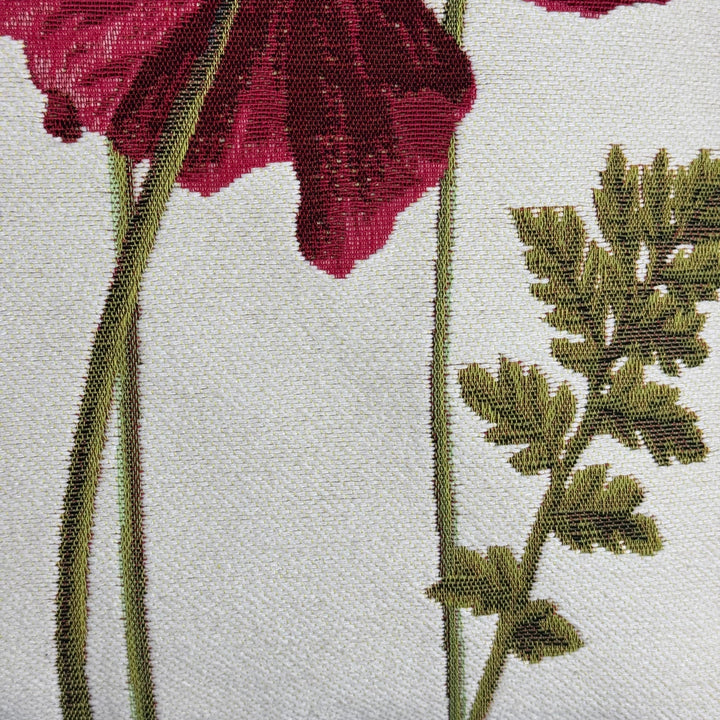 Weißer Kissenbezug mit roten Blumen – Mohnblumen (Jacquard gewebt)