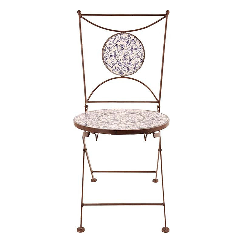 Klappstuehle Set (4) mit mediterraner Keramikeinlage fuer Garten & Terrasse