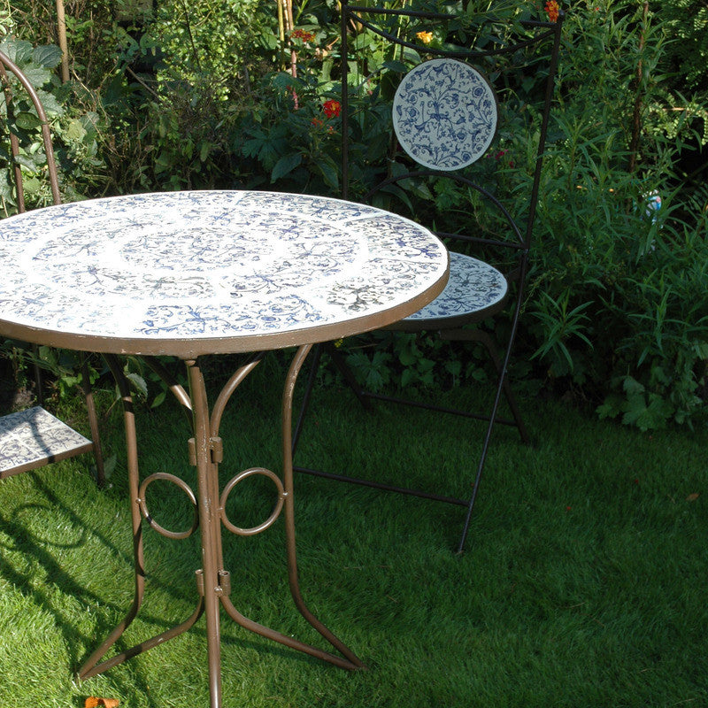Klappstuehle Set (4) mit mediterraner Keramikeinlage fuer Garten & Terrasse