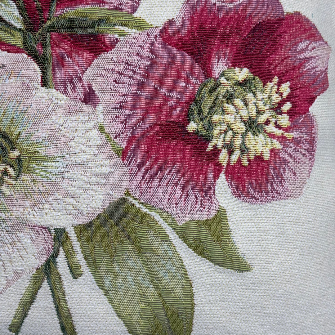 Weißer Kissenbezug mit roten Blumen – Christrose (Jacquard gewebt)