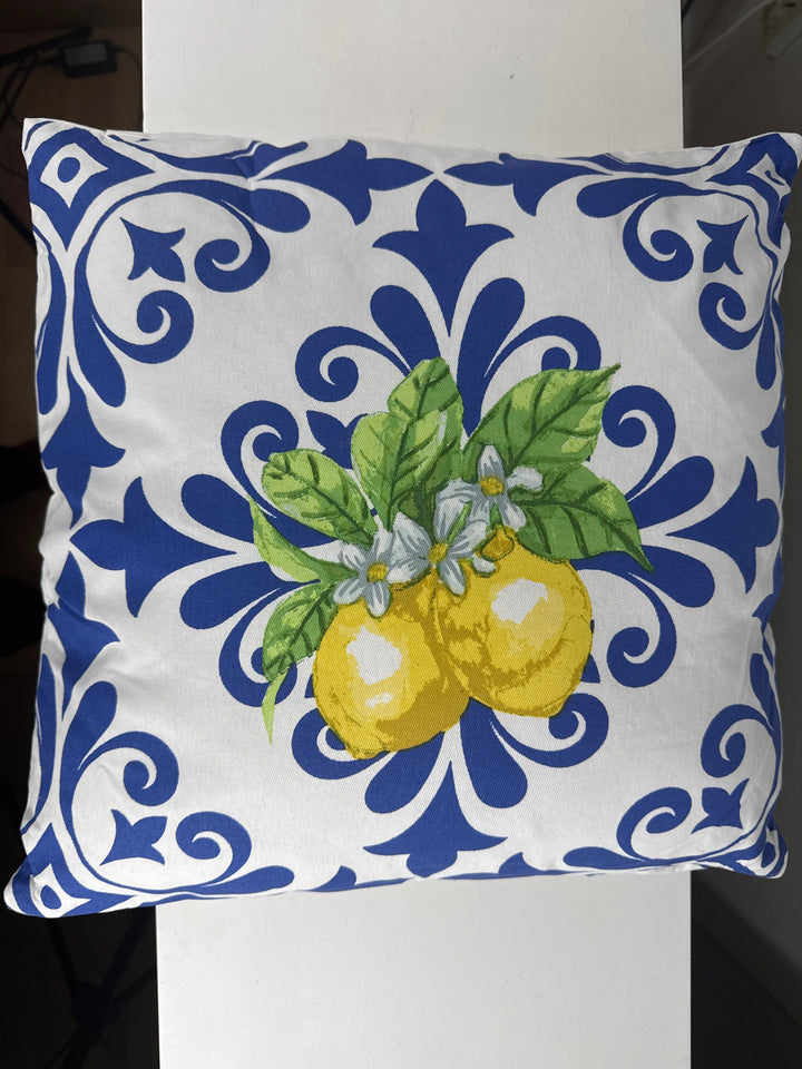 Zitronen Kissen mit Füllung – Mediterranes Blau