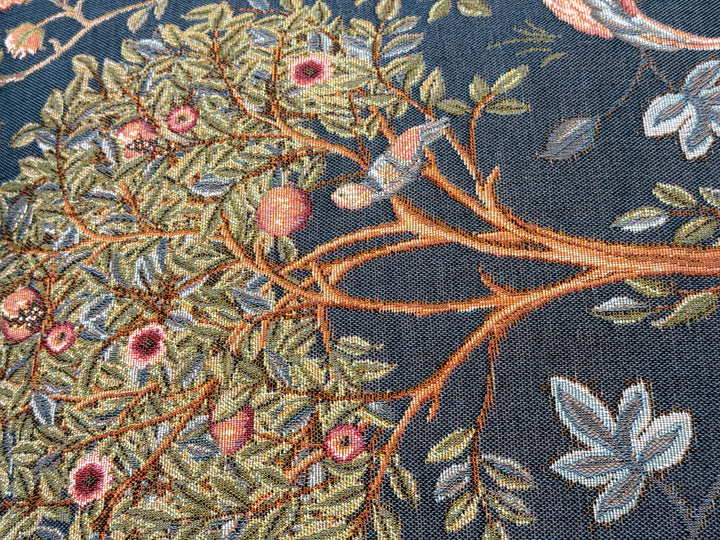 Blauer Kissenbezug – Baum mit Vögeln (Jacquard gewebt)