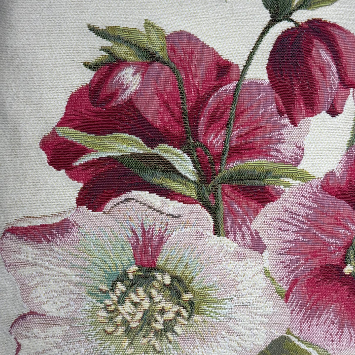 Weißer Kissenbezug mit roten Blumen – Christrose (Jacquard gewebt)