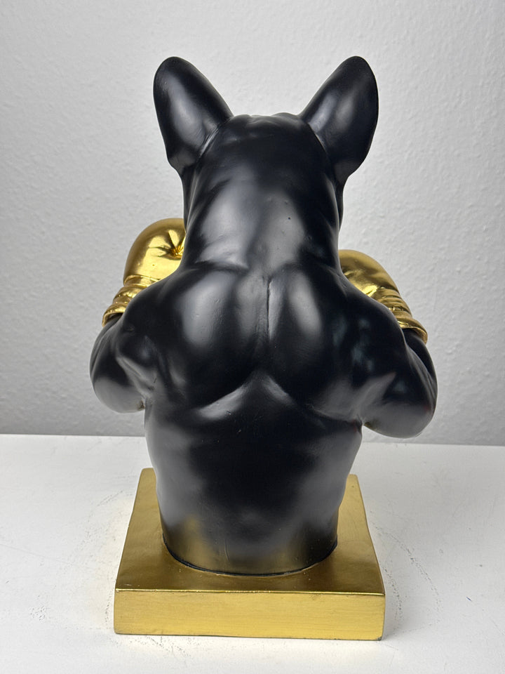 Boxender Bulldogge Statue (Schwarz & Gold Pop Art Skulptur)