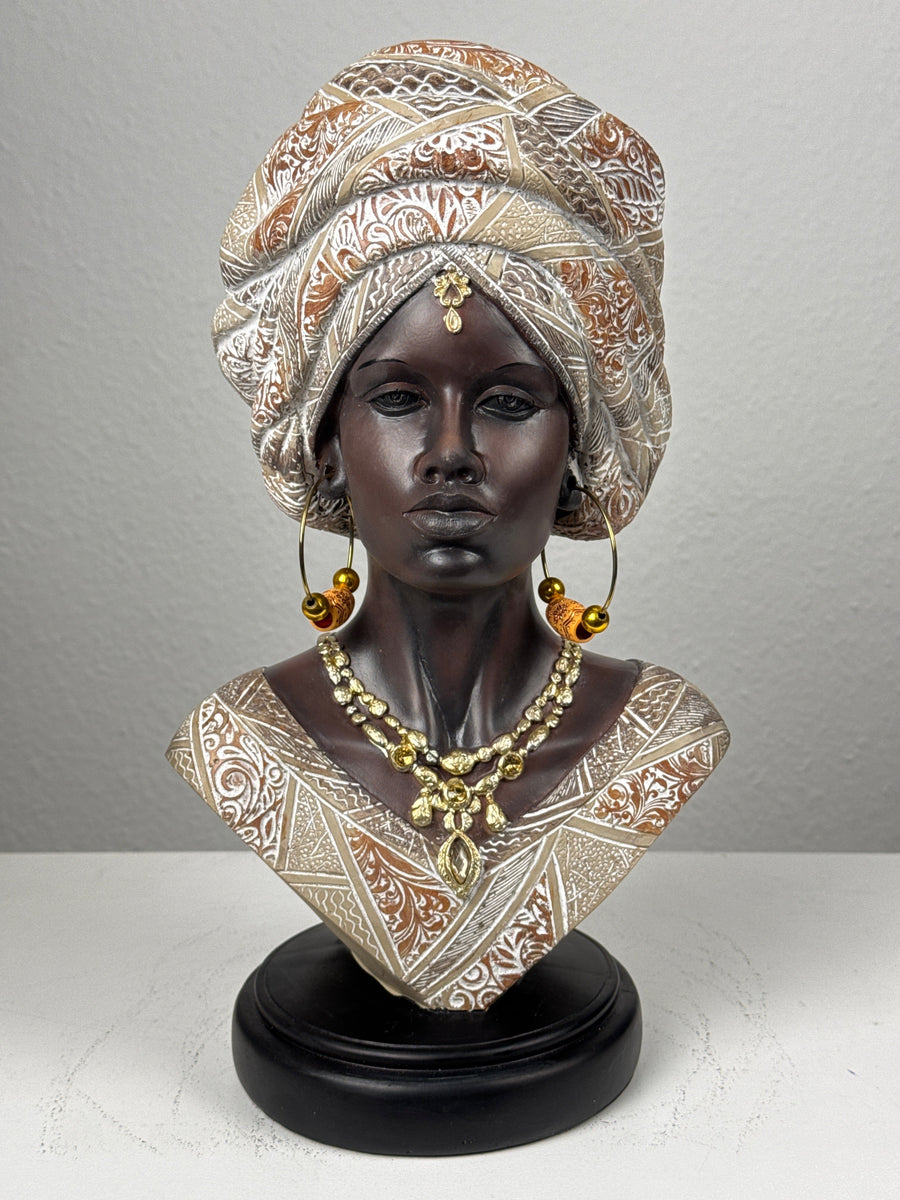Afrikanische Dame Büste in Weiss und Gold