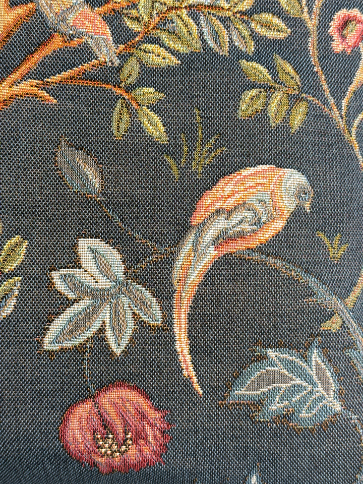 Blauer Kissenbezug – Baum mit Vögeln (Jacquard gewebt)