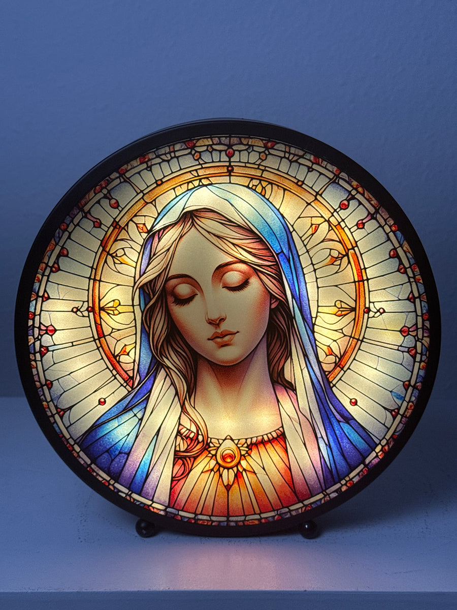 Leuchtende Jungfrau Maria Skulptur – Gebetspanel mit Licht