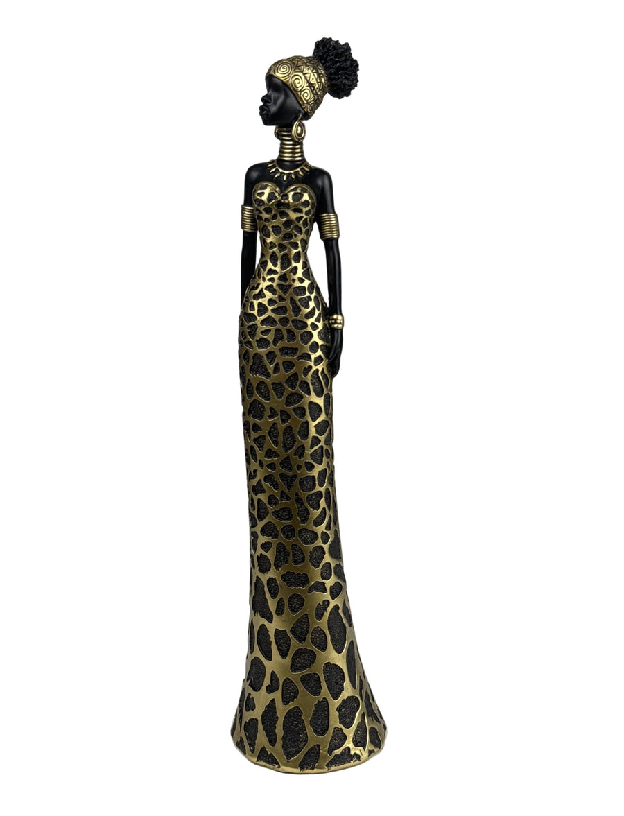 Afrikanische Frau Statue im eleganten Leopardenkleid