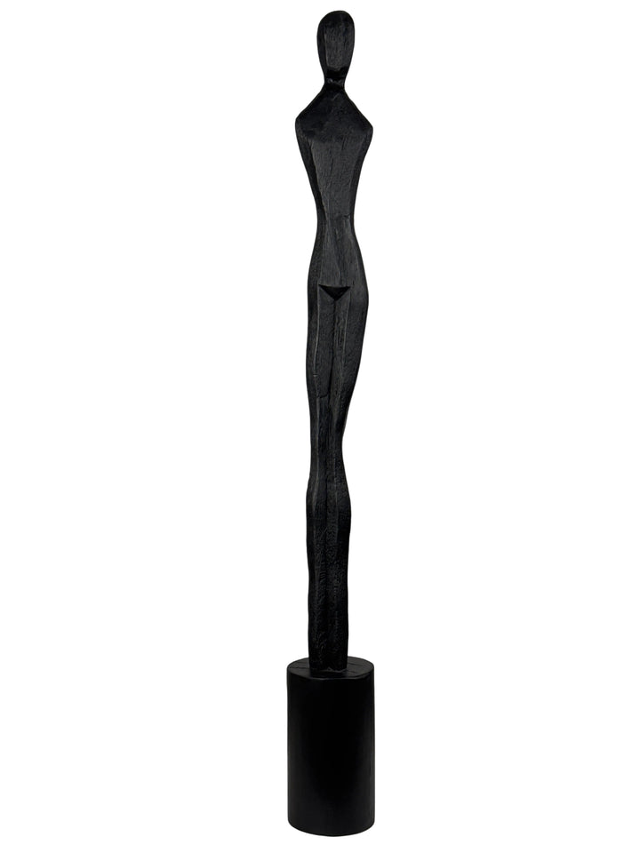 Minimalistische Frauenskulptur in Schwarz – Schlanke Eckstatue