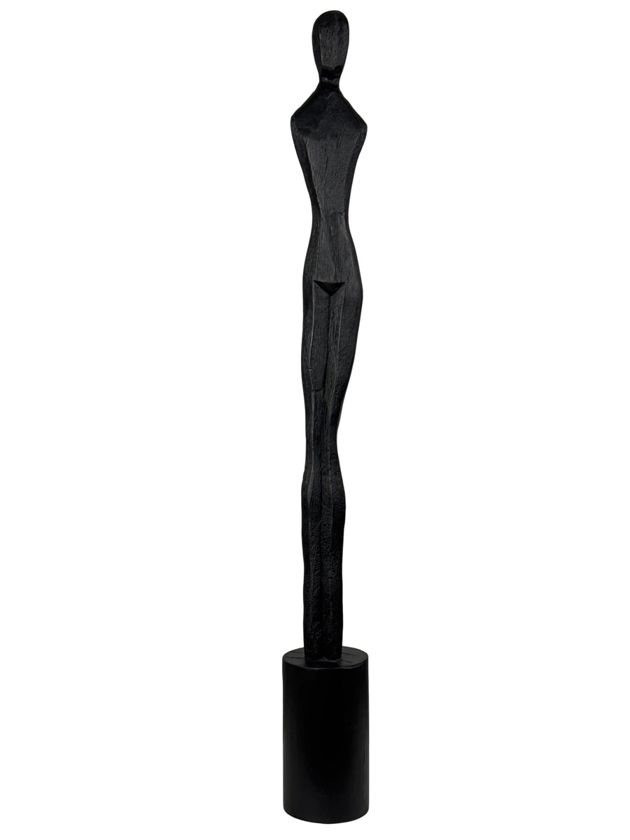 Minimalistische Frauenskulptur in Schwarz – Schlanke Eckstatue